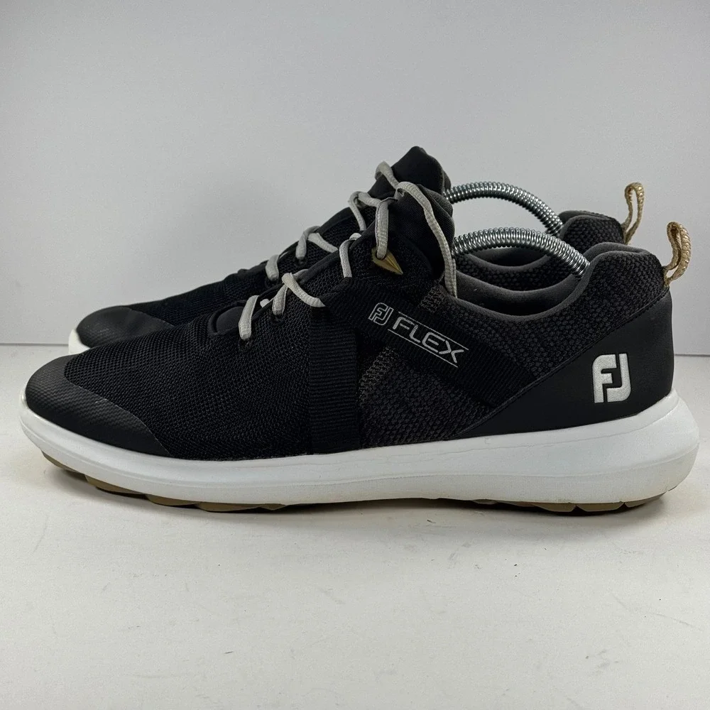 FootJoy FJ Flex Men's Golf Shoes Soft Spike Black‎ White Size 10 M